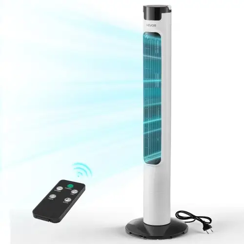 VEVOR 50W torenventilator, 985 mm kolomventilator met 3 snelheden, 3 standen, 7,5 uur timer, max. 4,2 m/s, 50° zwenkfunctie met afstandsbediening, stille staande ventilator voor de slaapkamer, wit