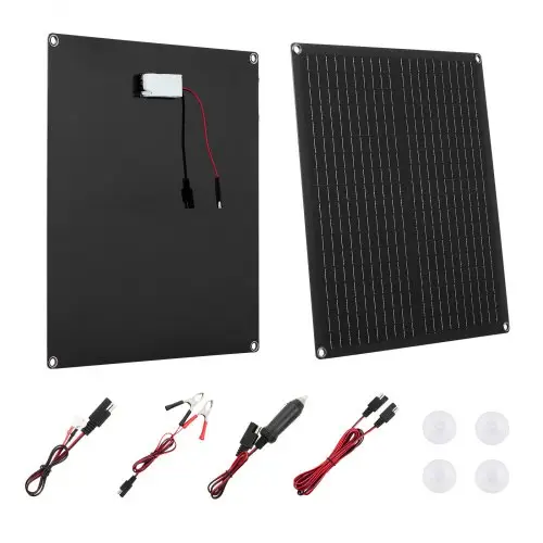 VEVOR 30W 12V zonnepaneel acculader, monokristallijn zonnepaneelset met ingebouwde slimme controller en 3 verbindingskabels, draagbaar voor camper, auto, motorfiets, boot, busje en camper