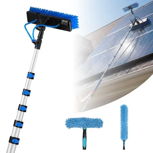 VEVOR Telescopische Wasborstel voor Zonnepanelen, Fotovoltaïsche Reiniger incl. 2,3-12 m Aluminium Telescoop, 20 m Wateraansluiting, 180° Borstel, Raamwisser, Zeepdispenser, Reinigingsset voor Zonnepanelen, Ramen en Terrasdaken