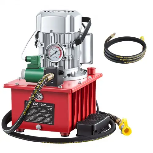 VEVOR elektrische hydraulische pomp 750 W, enkelwerkende elektrohydraulische pomp 10000 PSI, hydraulische krachtbron, magneetventiel met voetschakelaar, 8 liter olietank, voor ponsen, buigen en enkelwerkende cilinders.