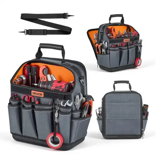VEVOR Open Gereedschapstas 33,5x23x39cm, Opbergtas met 24 binnen- en 15 buitenvakken, Waterdichte Polyester Gereedschapsorganizer met Schouderriem en Handvat, Gereedschapstas voor Vaklieden