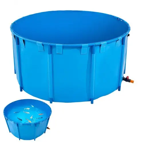 VEVOR Canvas Visvijver, 3100L Capaciteit, PVC Koi Aquarium, Ronde Goudvissentank met Stevig Frame & Afvoerklep, voor Aquacultuur, Koi Kweek & Irrigatie (Blauw)