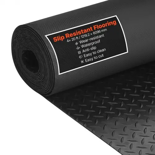 VEVOR rubberen mat, 1219,2 x 6096 mm, garagevloermat, 3 mm dikke antislipmat, vloerbeschermingsmat, antislipmat, mat met noppen, gemakkelijk schoon te maken, voor magazijnen, sportscholen, trailers, zwart