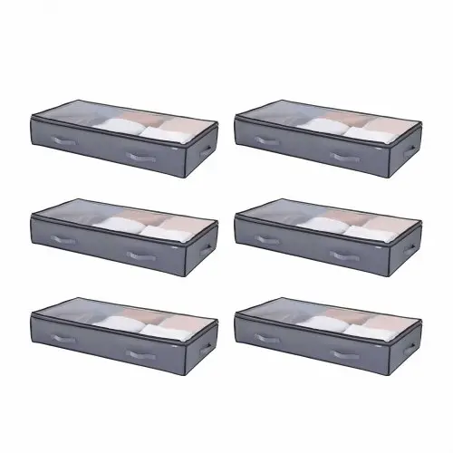 VEVOR Onderbed Opbergtas 6-pack (996 x 500 x 180 mm) Onderbedcontainer met transparante deksels (90 L), Opbergdoos Organizer voor Kleding Schoenen Slaapkamer