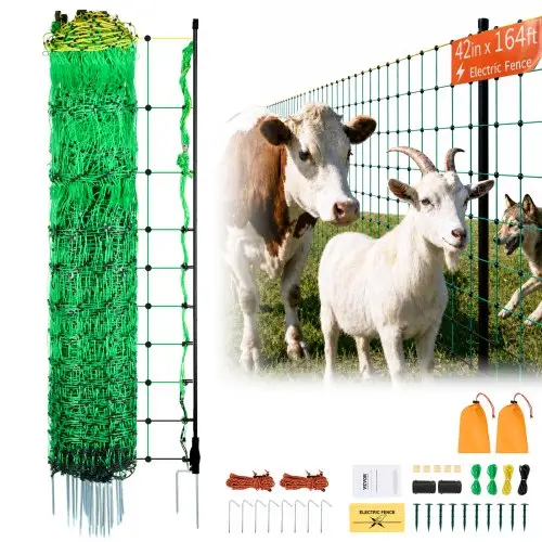VEVOR elektrisch afrasteringsnet, 1,06 x 49,98 m, PE-net met palen en dubbele grondpennen, praktisch draagbaar net voor geiten, schapen, lammeren, herten, varkens, honden, voor gebruik in de achtertuin.