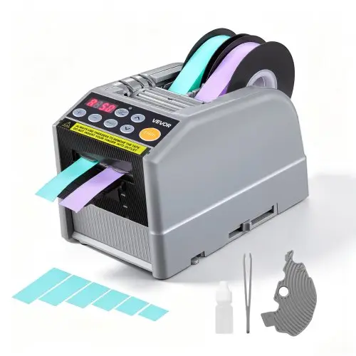 VEVOR automatische tapedispenser met instelbare snijlengte van 5-999 mm, elektrische tapesnijder voor verpakking en opslag, tapebreedte van 6-60 mm, geschikt voor tapes en linten, bediening met drukknop