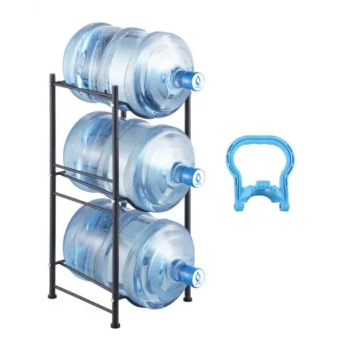 VEVOR 3-laags waterkanhouder, 5-gallon waterfleshouder, enkellaags waterflesrek voor 3 flessen, robuust waterkanrek voor keuken, kantoor, woonkamer, zwart