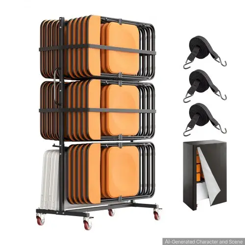 VEVOR klapstoelwagen voor 24 stoelen en 6 klaptafels met een draagvermogen van 181,5 kg, stoelwagen voor opslag en transport bij evenementen, koolstofstaal, vergrendelbare zwenkwielen, waterdichte hoes, zwart