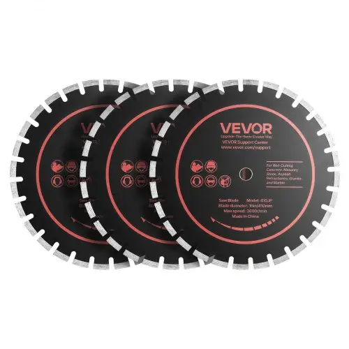 VEVOR 3-delige diamantslijpschijven 410 mm, diamantzaagbladen met een boring van 25,4 mm en een segmenthoogte van 12,5 mm, max. 3600 tpm diamantslijpschijven voor droog/nat zagen, slijpschijf voor beton, metselwerk en steen.