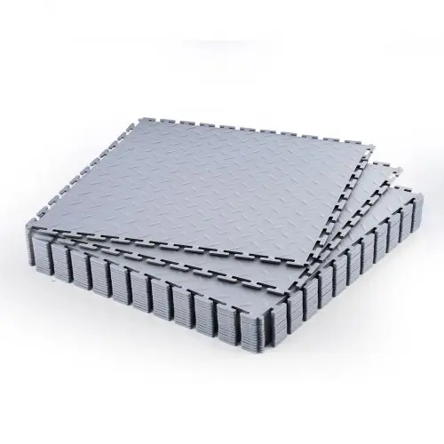 VEVOR PVC Garagevloeren, 16-pack 513x513x5 mm, Werkplaatsvloeren, Industriële vloeren, Klikinstallatie, Antislip PVC-matten met traanplaat voor werkplaats, magazijn, gereedschapsruimte, Lichtgrijs