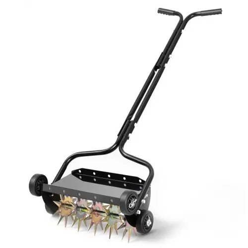 VEVOR Handmatige gazonbeluchterrol 45 cm, gazonbeluchter met een werkdiepte van 5 cm en 4 rollen, 18 kg zware stalen gazonbeluchter, gazonrol voor verdichte grond, gazononderhoud, tuin, zwart