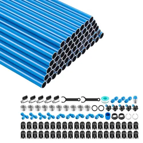 VEVOR Persluchtslangenset, 62 stuks, 71,3 m x 17,3 mm binnendiameter, compressorslang voor werkplaats, garage en fabriek, aluminium luchtleiding, max. 2 MPa werkdruk, met accessoireset, blauw