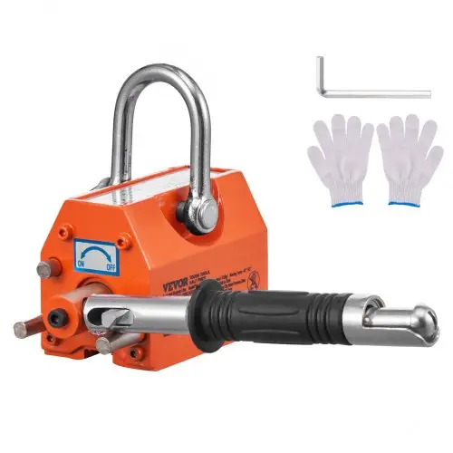 VEVOR hijsmagneet, kraanmagneet (draagvermogen 100 kg, trekkracht 250 kg, -40 tot 80 ℃), handbediende magnetische heftruck, gele neodymium hijsmagneet