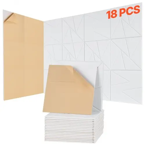 VEVOR akoestische panelen met zelfklevende tape, 300x300x10 mm, geluidsisolerende schuimpanelen, akoestische wandpanelen van polyestervezels, voor thuis, studio, kantoor, theater, wit, 18 stuks