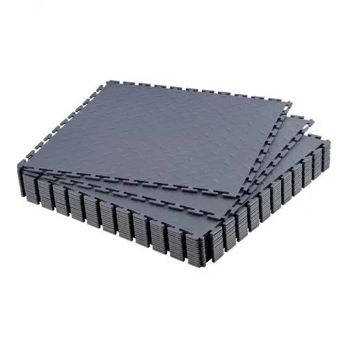 VEVOR PVC Garagevloeren, 16-pack 513x513x5 mm, Werkplaatsvloeren, Industriële vloeren, Klikinstallatie, Antislip PVC-matten met traanplaat voor werkplaats, magazijn, gereedschapsruimte, Grafietgrijs