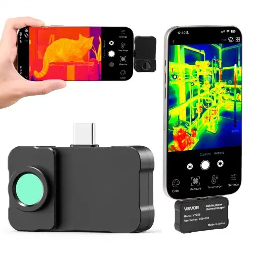VEVOR warmtebeeldcamera voor iOS en Android, 512x384 Super IR & 256x192 IR resolutie warmtebeeldcamera met macrolens voor smartphone en tablet met USB-C, 25Hz infraroodcamera voor inspectie van -20°C tot 550°C