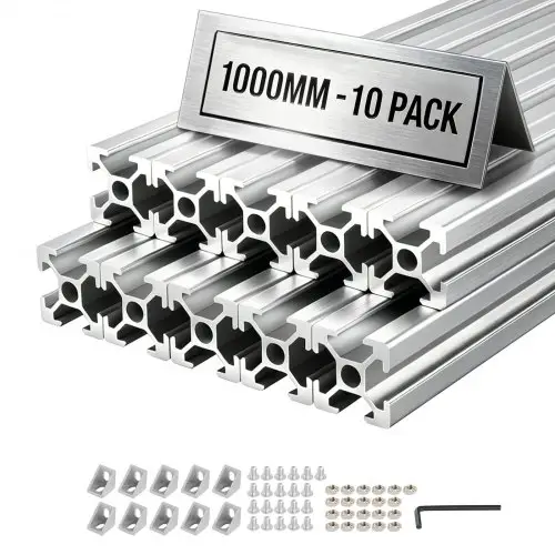 VEVOR 2020 Aluminiumprofielen 10 stuks, 1 m, Geanodiseerde T-sleuf aluminiumprofielen volgens EU-norm, Zeer sterk geëxtrudeerd profiel, Aluminium rail voor 3D-geprinte onderdelen, CNC-werkbanken en -assemblage, Zilver