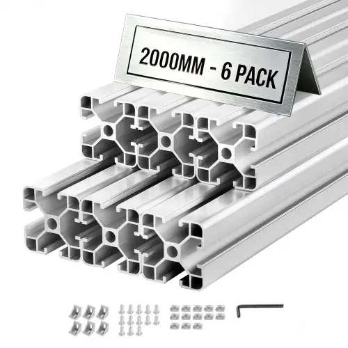 VEVOR 4040 aluminium profielen, 6 stuks, 2 m, geanodiseerde T-sleuf aluminium profielen volgens EU-norm, zeer sterk geëxtrudeerd profiel, aluminium rail voor 3D-geprinte onderdelen, CNC-werkbanken en -montage, zilverkleurig