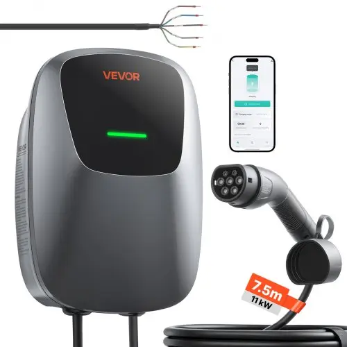 VEVOR Wallbox EV-laadstation 11 kW driefase 400 V type 2 7,5 m IP65, lader voor alle elektrische voertuigen en plug-in hybriden, slimme autolader met app-bediening en digitaal display