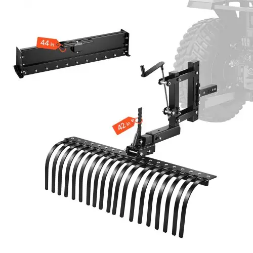 VEVOR gazontractor hooihark 1070 mm, hooihark met 19 harktanden en 3-puntsophanging, voor ATV's, UTV's en gazontractoren categorie 1, verticuteermachine voor het verwijderen van bladeren en viltlaag