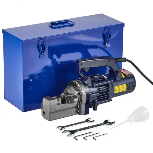 VEVOR elektrische hydraulische wapeningsstaalknipper, 1350W draagbare wapeningsstaalknipper, snijdt tot 7/8 inch #7 (4-22 mm) wapeningsstaal in 3,5 seconden, robuuste wapeningsstaalknipper met gereedschapskoffer en oliekan, zwart en blauw RC-22
