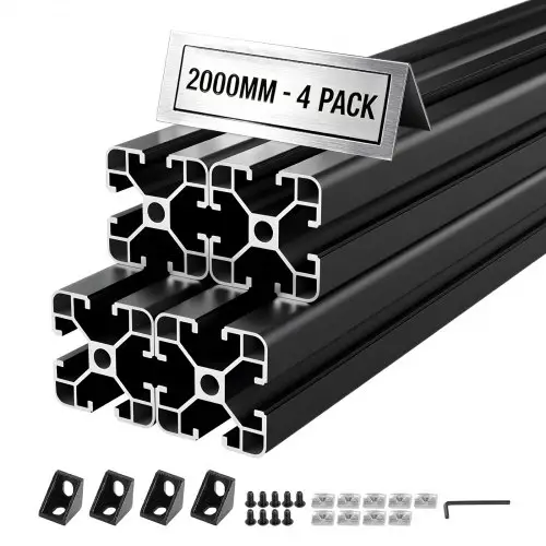 VEVOR 4040 aluminium profielen, 4 stuks, 2 m, geanodiseerde T-sleuf aluminium profielen volgens EU-norm, zeer sterk geëxtrudeerd profiel, aluminium rail voor 3D-geprinte onderdelen, CNC-werkbanken en -montage, zwart