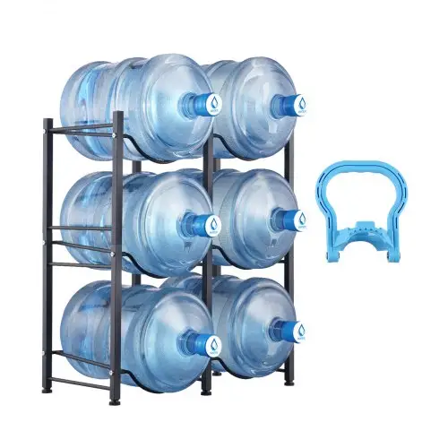 VEVOR 3-laags waterkanhouder, 5 gallon waterfleshouder, dubbellaags ijzeren waterflesrek voor 6 flessen, robuust waterkanrek waterkanhouder voor keuken, kantoor, woonkamer, zwart