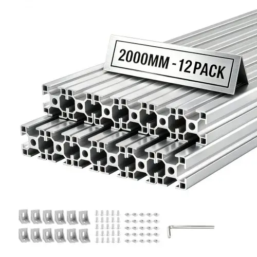 VEVOR 3030 aluminium profielen, 12 stuks, 2 m, geanodiseerde T-sleuf aluminium profielen volgens EU-norm, zeer sterk geëxtrudeerd profiel, aluminium rail voor 3D-geprinte onderdelen, CNC-werkbanken en -montage, zilverkleurig