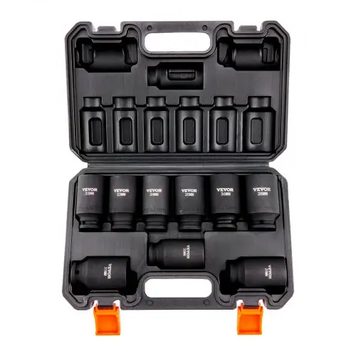 VEVOR 1/2 inch dopsleutelset CR-V gelegeerd staal 9-delige dopsleutelset 29-38 mm diepe doppen slagmoersleutel, HRC 42-48 dopsleutel inclusief gereedschapskoffer, metrische schroefverwijderaar