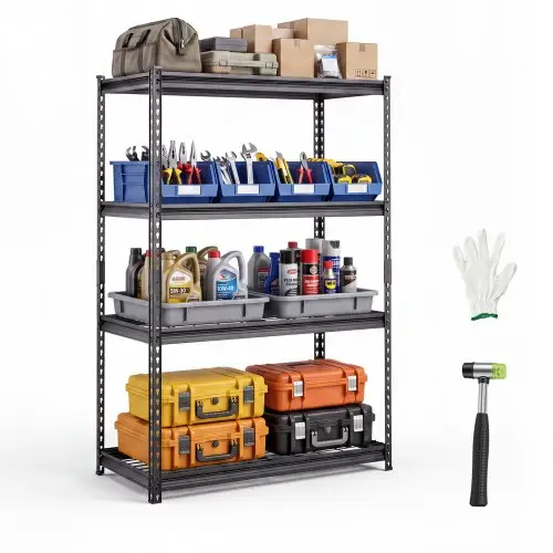 VEVOR 4-laags draadrek, 1016x508x1524mm, draagvermogen 1089kg, gaasplanken voor opslag, garage, keuken en huis, stalen constructie, in hoogte verstelbare planken, draadgaaspanelen, zwart