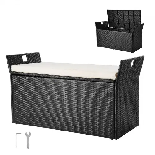 VEVOR Tuinbank met opbergruimte, PE rotan opbergkist, kistbank met kussens en handgrepen aan de zijkant, ondersteunt tot 360 kg, tuinzitbank en verandadecoratie voor patio, tuin, balkon, 125 x 55 x 70 cm