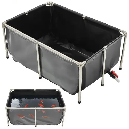 VEVOR Canvas Visvijver, 480 L Viskom, PVC Koi Kom met Transparant Kijkvenster, Goudviskom met RVS Frame & Afvoerklep, voor het Kweken van Koi, Goudvissen (Zwart)