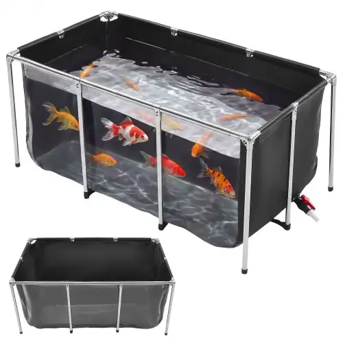 VEVOR Canvas Visvijver 757 L Bovengrondse Visvijver Zwart PVC Koi-bassin, Rechthoekig Goudvisbassin met Kijkvenster, Roestvrijstalen Frame & Afvoerklep, voor Koi-kweek en Irrigatie
