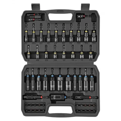 VEVOR 55-delige doppenset, SAE & metrisch, magnetische doppen, met inzetstukken, verlengstukken, bits en gereedschapskoffer, voor autoreparaties, huisverbetering en doe-het-zelfprojecten.