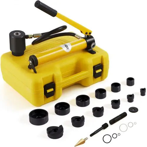 VEVOR hydraulische gatenponsset, knock-out gatendriverkit 10t, handpomp stalen gatengereedschap met 6 ponsmatrijzen, ponsen 12,7, 19,05, 25,4, 31,75, 38,1, 50,8 mm, hydraulische pons