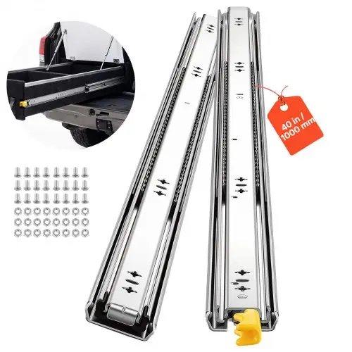 VEVOR 1 paar ladegeleiders, 100 cm uitschuifbaar met een draagvermogen van 113 kg, zijdelings te monteren ladegeleiders voor meubels, 3-delige volledige uitschuif, koolstofstaal, kogellagers, enkelzijdige vergrendeling
