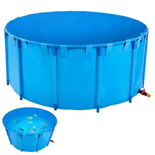 VEVOR PVC-visvijver, 4550 liter inhoud, opvouwbaar koi-aquarium, ronde vistank met stevig frame en aftapkraan, voor aquacultuur, koi-kweek en irrigatie (blauw)