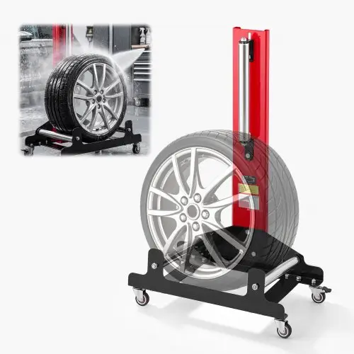 VEVOR bandenrek, 50 kg draagvermogen, reinigingsstandaard van koolstofstaal, ideaal voor sedans en SUV's, geschikt voor banden met een diameter van 60-110 cm, met 3 zwenkwielen voor detailreiniging en polijsten.