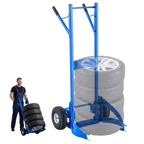 VEVOR Bandenmontagewagen, 200 kg draagvermogen, bandenmontagewagen van koolstofstaal voor maximaal 4 banden tegelijk, voor banden Ø 21,6–29,5 inch, met verlengde rubberen handgreep, voor werkplaatsen en garages.