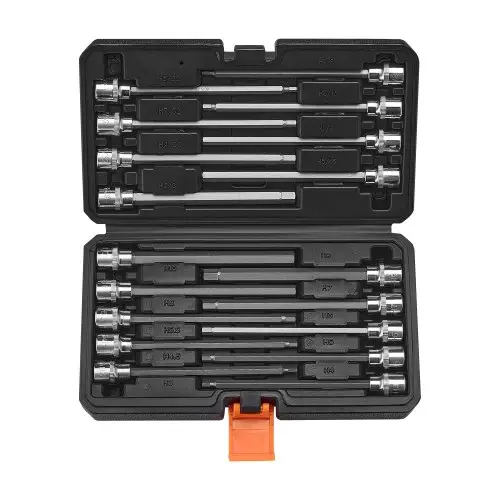 VEVOR 18-delige extra lange inbussleutelset met 3/8-inch aandrijving, S2-gelegeerd staal en Cr-V-staal, standaard SAE en metrisch 1/8-3/8-inch, 3-12 mm, met verbeterde opbergkoffer