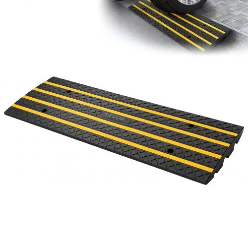 VEVOR Rubberen stoeprandhelling, 15 ton laadvermogen, 66 mm oprijhelling met gele reflecterende strips, drempelhelling geschikt voor laadperrons, magazijnen, garages en trottoirs (1 verpakking)