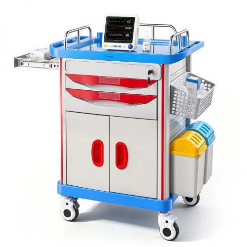 VEVOR Medische Trolley 110 kg Laboratoriumtrolley Medische Servicetrolley 830x545x1020 mm, voor ziekenhuizen, klinieken en laboratoria, Geluidsarme transporttrolley met kast, lades, mand, 360° zwenkwielen