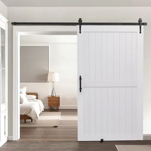 VEVOR Schuifdeursysteem (1219 x 2134 mm) Gemaakt van zeer sterke MDF-platen, schuurdeur met bevestigingsset en waterdicht PVC-oppervlak en H-frame voor woonkamer badkamer wit