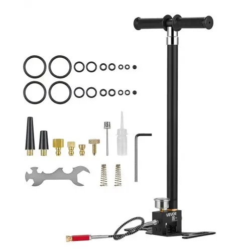 VEVOR PCP handpomp, 4-traps, hogedrukpomp tot 40 MPa, vloerpomp met olie-waterfilter, manometer en roestvrijstalen behuizing, voor luchtgeweren, paintball, banden oppompen en opblaasboten, zwart