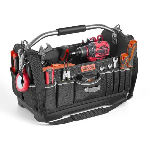 VEVOR Open Gereedschapstas 41x23x32cm, Opbergtas met 14 binnen- en 19 buitenvakken, Waterdichte Polyester Gereedschapsorganizer met Schouderriem en Draaghandvat, Gereedschapstas voor Vaklieden