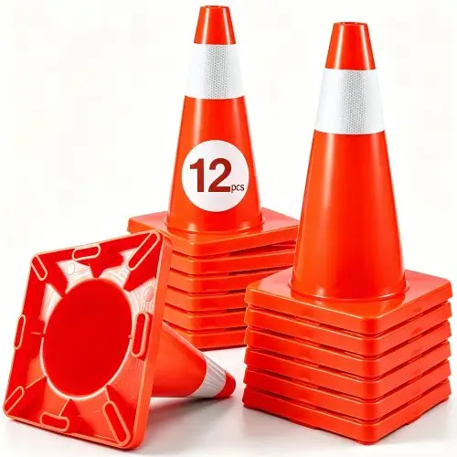 VEVOR 12-pack verkeerskegels van 45,7 cm, veiligheidskegels voor parkeren op straat met PVC-voet, oranje verkeerskegels, gevaarlijke bouwkegels voor parkeren in woonwijken
