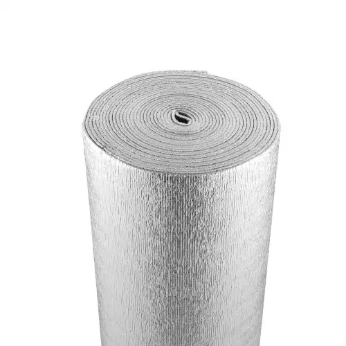 VEVOR Dubbel reflecterende isolatierol, 5,5 mm schuimkern stralingsbarrière, 48" x 50ft, dubbelzijdig warmtereflecterend schild gemaakt van aluminiumfolie en EPE-schuim, thermische isolatierol voor ramen en camperdaken