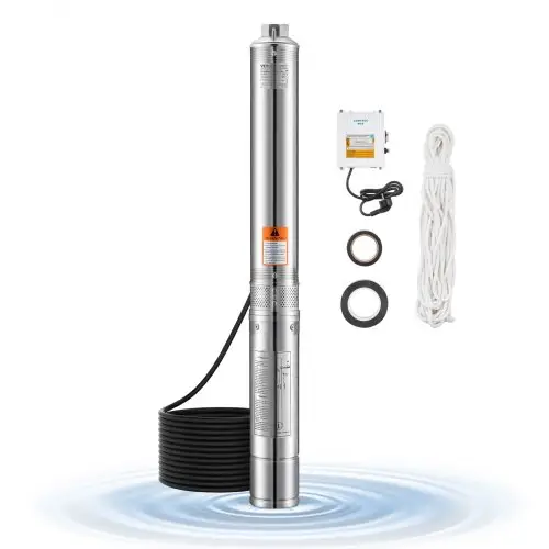 VEVOR Diepwaterpomp, 1100W ingangsvermogen, 65 l/min. Debiet, 85 m opvoerhoogte, met 20 m kabel, externe bedieningskast, dompelpomp, voor industriële irrigatie en thuisgebruik, IP68