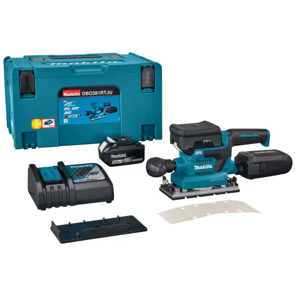 Makita DBO381RTJU Accu vlakschuurmachine met AWS 18V 5.0Ah in Mbox