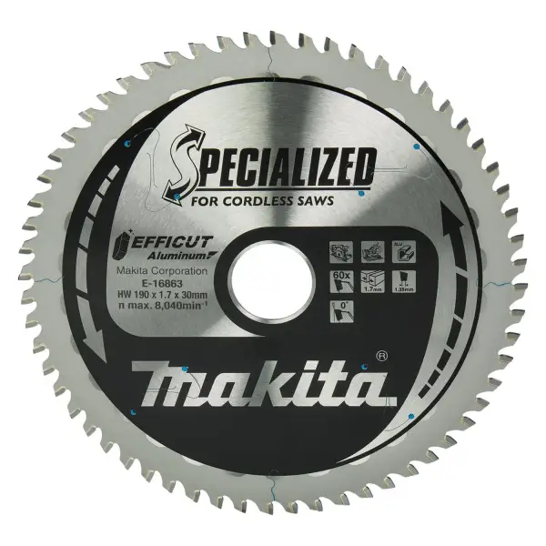 Makita Ø 190mm Asgat 30/(20)mm 60T Cirkelzaagblad voor Aluminium | Specialized - E-16863